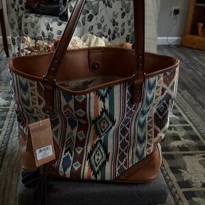 Justin conceal and carry Brown and Multicolor Patterned Tote Bag